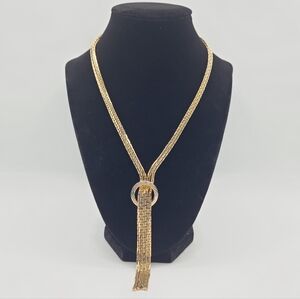 Gold Vintage 2 Tier Chain Necklace with Ring Accent and Tassel